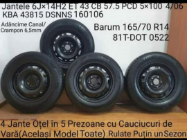 4 Jante Oțel în 5 Prezoane cu Cauciucuri de Vară (Același Model Toate)